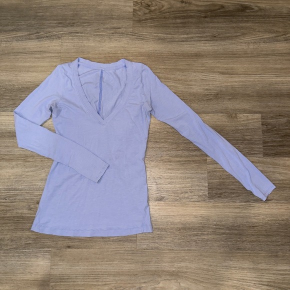 lululemon athletica Tops - Lululemon Lavender Striped V Neck Long Sleeve Top Fitted Stretch XS